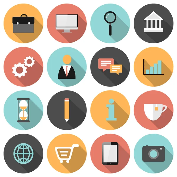 Platte ronde bedrijfs en marketing web iconen — Stockvector