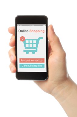 Konsept alışveriş ile akıllı telefon tutan el