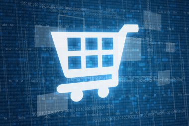 Dijital arka plan üzerinde alışveriş sepeti