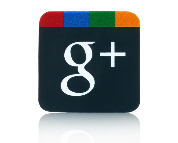Logotipo de Google plus impreso en papel y colocado sobre fondo blanco —  Fotos de Stock