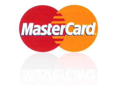 Mastercard logo printed on paper and placed on white background clipart