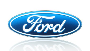 Ford logosu kağıt üzerinde ve beyaz arka plan üzerine yerleştirilen