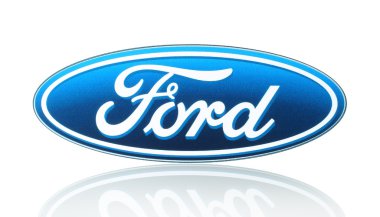 Ford logo printed on paper and placed on white background clipart