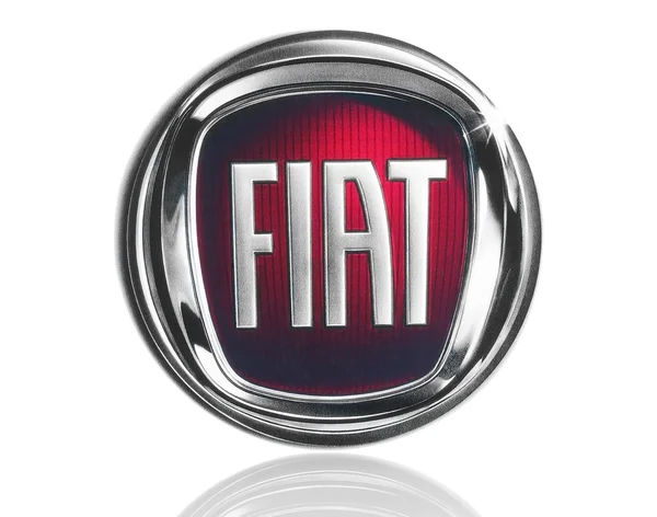 Fiat logo printed on paper and placed on white background — 图库照片