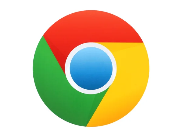 Google Chrom-Logo auf Papier auf weißem Hintergrund gedruckt — Stockfoto