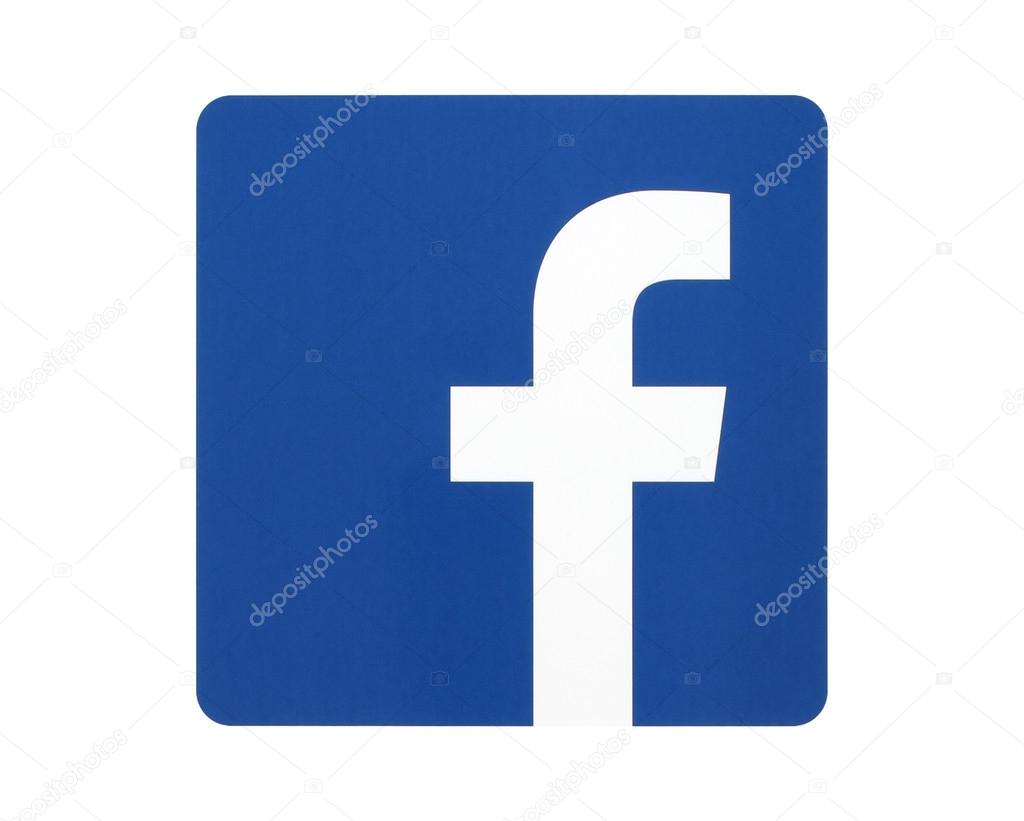 KIEV, UKRAINE - APRIL 27, 2015: Facebook logo sign printed on paper and placed on white background. Facebook is a well-known social networking service