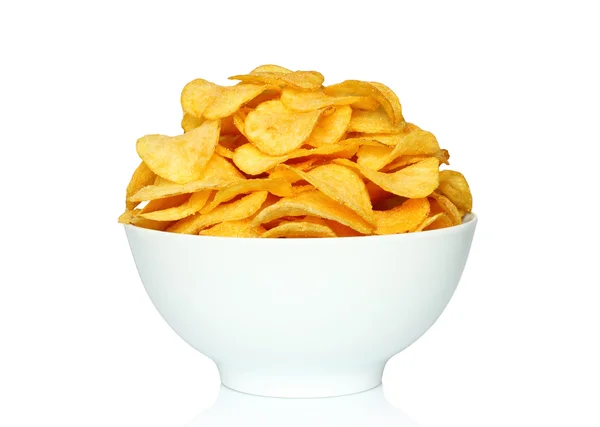 Potato chips bowl on a white background — Stock Photo, Image