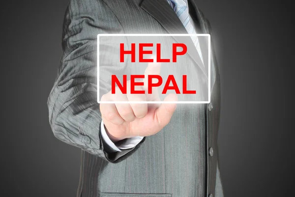 Businessman pushing virtual help Nepal button — Stock Photo, Image