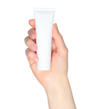 Şeffaf arka planda izole edilmiş beyaz kozmetik krem tüpü. Cilt bakımı, kişisel bakım ve yaratıcı projeler için güzel bir fotoğraf.