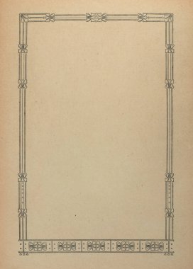 Eski bir kağıda basılmış antik dekoratif çerçeve, 1916 'da bir dergiden alınmış. Görüntü karmaşık bir klasik süsleme ve açıkça görülebilen kağıt dokusu içeriyor.