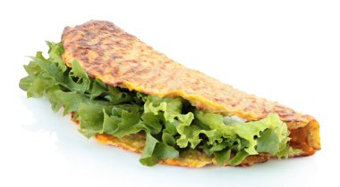 Sebzelerle dolu taze sebzeli taco, şeffaf bir arka planda izole edilmiş. Yemek tasarımı, sağlıklı beslenme, restoran menüleri ve Meksika mutfağı kavramları için mükemmel.