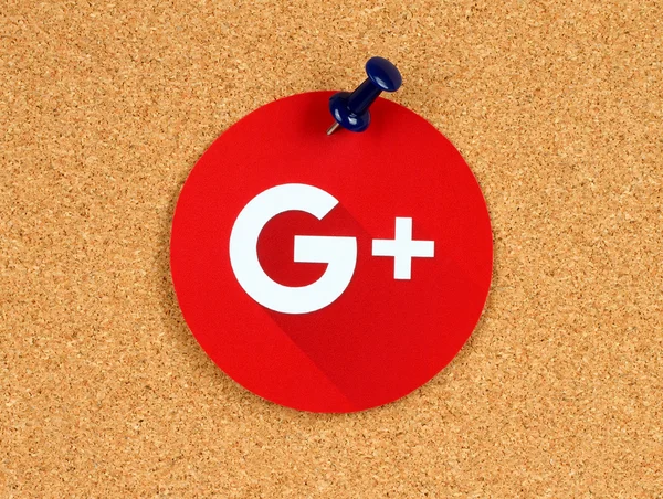 Nowe logo Google Plus znak na korek bulletin board — Zdjęcie stockowe