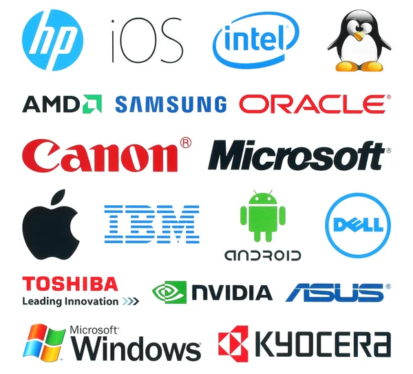 Coleção de logotipos de tecnologia popular — Fotografia de Stock