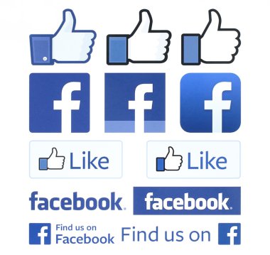 Facebook logolar ve başparmak yukarıya beyaz kağıda basılmıştır. Facebook bir iyi bilinen sosyal ağ hizmetidir