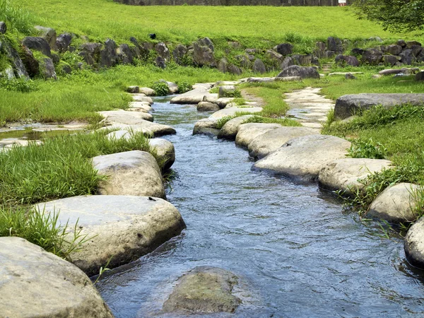 Pierres à marches rocheuses le long de la rivière — Photo