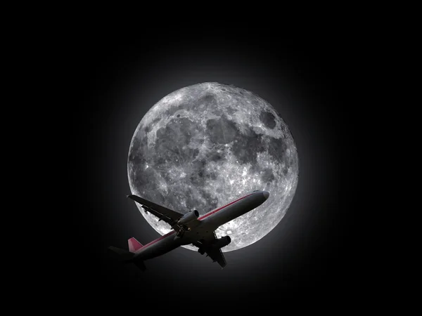 Avion volant à travers la lune — Photo