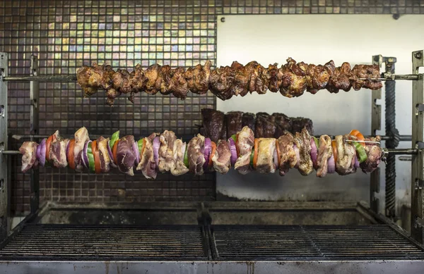 Comida Griega Tradicional Souvlaki Carne Parrilla Pincho — Foto de Stock