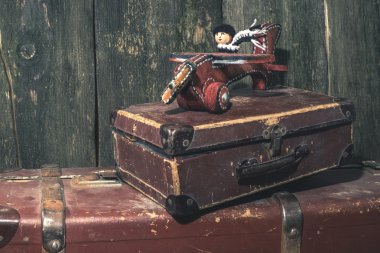 Vintage çocuk oyuncak ahşap uçak. 