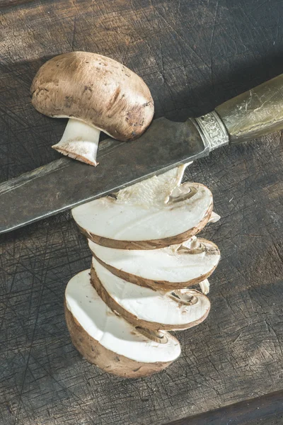 Sliced mushrooms on table — Stock Photo, Image