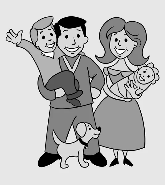Vieille photo de famille heureuse Illustrations De Stock Libres De Droits