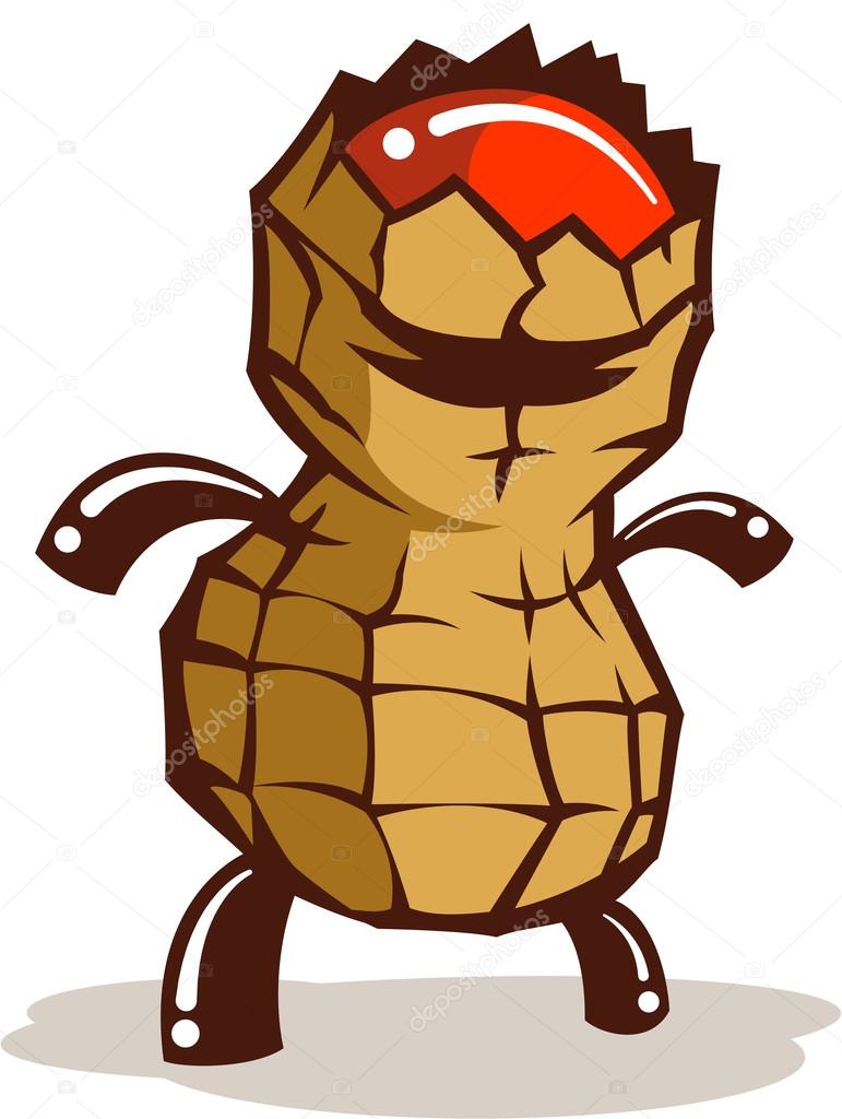 Angry peanuts with a broken head. Peanut monster. Cute cartoon peanut.