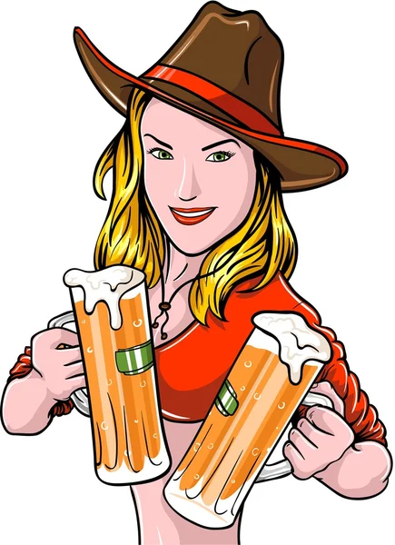 Cowgirl mit Bier — Stockvektor