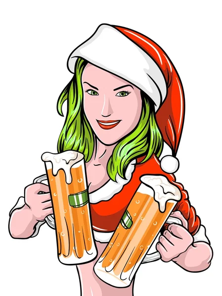 Ano Novo Girl Beer —  Vetores de Stock