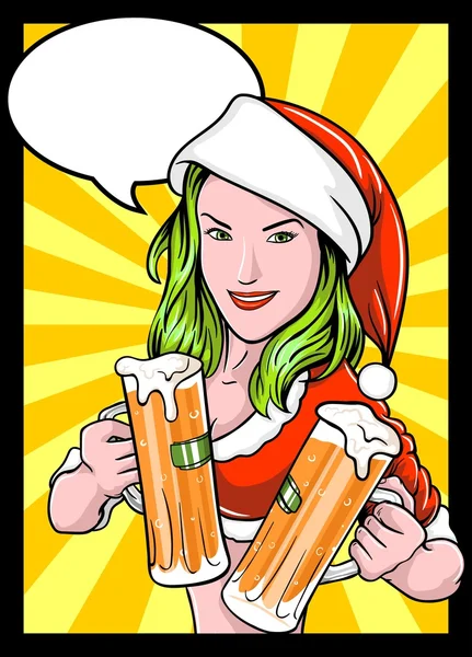 Christmas Beer Girl Comics — Stock Vector