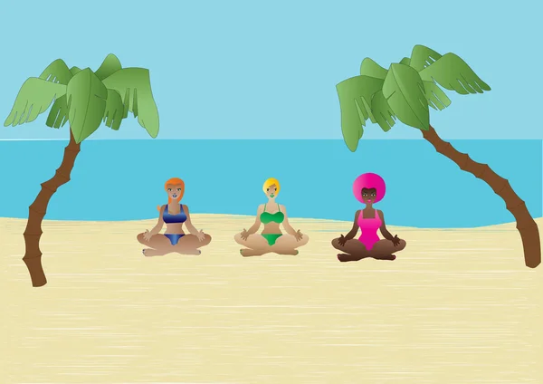 Yoga op het strand — Stockvector