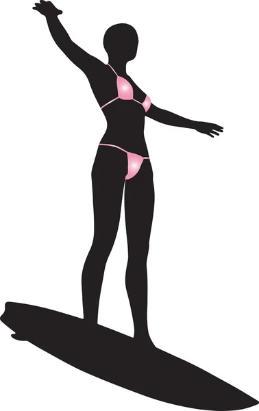 Surfer Mädchen Silhouette — Stockvektor