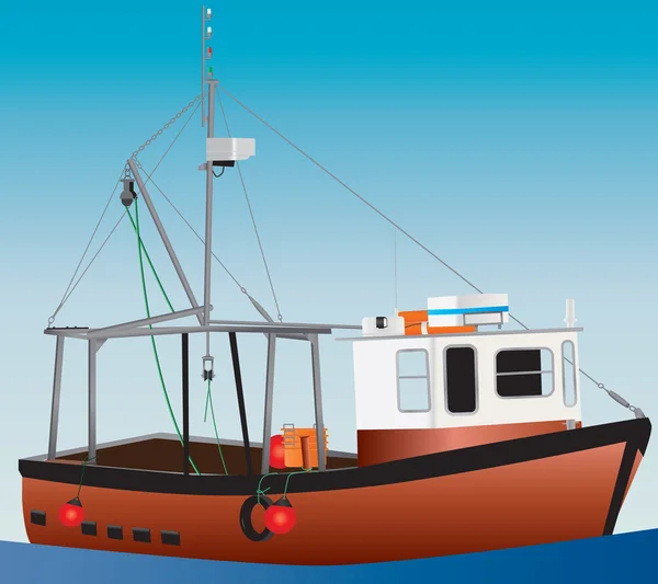 Um barco de pesca laranja e branco — Vetor de Stock