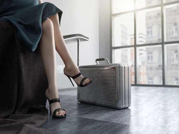 Metal uzun kadın bacakları kavramı arka plan durumda — Stok fotoğraf