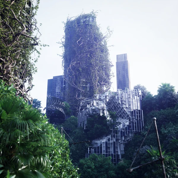 Tle apokaliptycznej koncepcja futurystyczny i opuszczone miasto Obrazy Stockowe bez tantiem