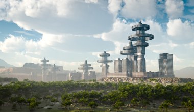 Futuristic şehir kavramı arka plan havadan görünümü
