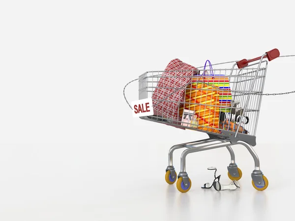 Shopping sale concept background with shopping trolley — Stock Photo, Image