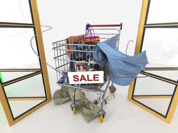 Shopping sale concept background with shopping trolley — Stock Photo, Image