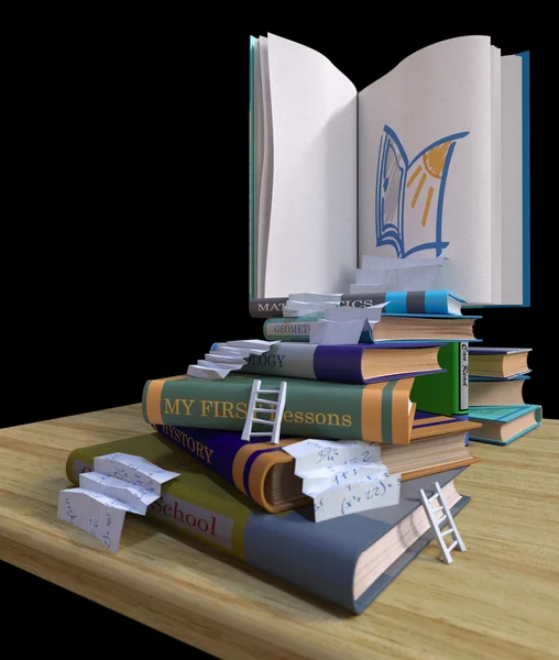 Studying school books. back to school concept background with stairs — Stock Photo, Image