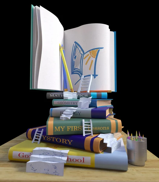 Iskolai könyvek tanulmányozása. hát-hoz iskola koncepciója háttér a lépcsőn — Stock Fotó
