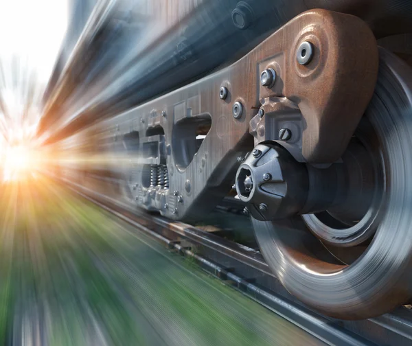 Industriële spoor trein wielen close-up technologie perspectief conceptuele achtergrond — Stockfoto