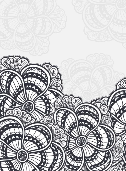 Achtergrond met Zen-doodle bloemen zwart op wit — Stockvector