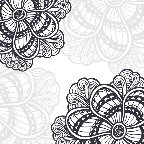 Background with  Zen-doodle flowers black on white — Stock Vector