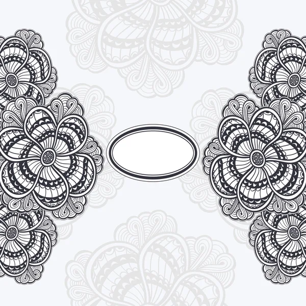 Folheto do modelo ou banner ou quadro com flores Zen-doodle preto no branco — Vetor de Stock