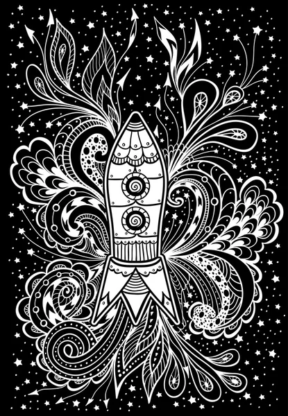 Raquette Zen-doodle dans l'espace blanc sur noir — Image vectorielle