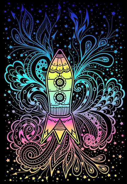 Raqueta Zen-doodle en el espacio a todo color sobre fondo negro — Archivo Imágenes Vectoriales