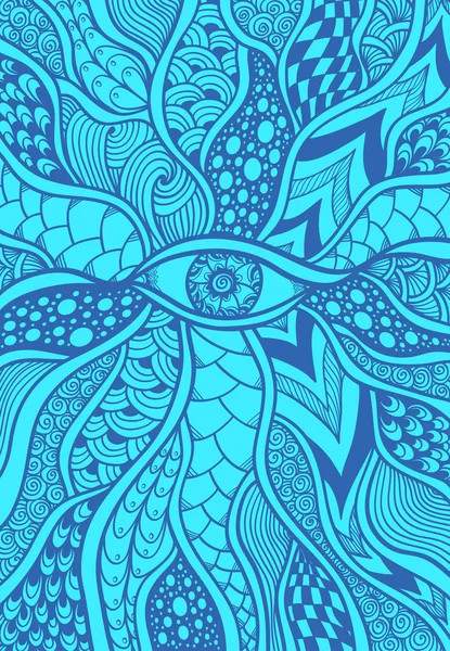 Textura o patrón de Zen-doodle o Zen-tangle con ojo en azul — Vector de stock