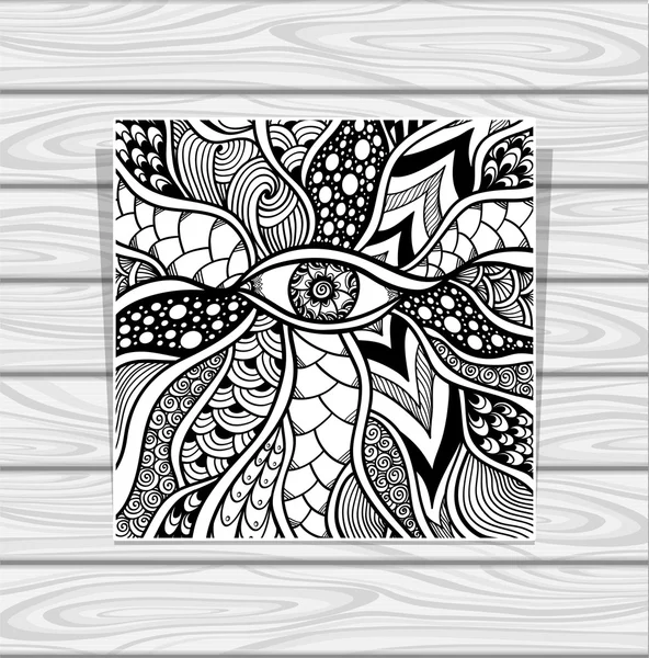 Zen-doodle или Zen-tangle текстура или узор с черным глазом на белом — стоковый вектор