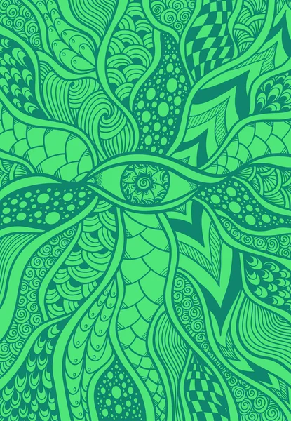 Zen-doodle vagy Zen-kusza textúra vagy mintázat a malachit zöld szemmel — Stock Vector