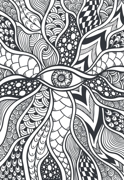 Textura o patrón de Zen-doodle o Zen-tangle con ojo negro sobre blanco — Vector de stock