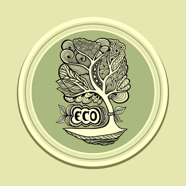 Badge ou icône avec arbre Zen-enchevêtrement vert olive — Image vectorielle