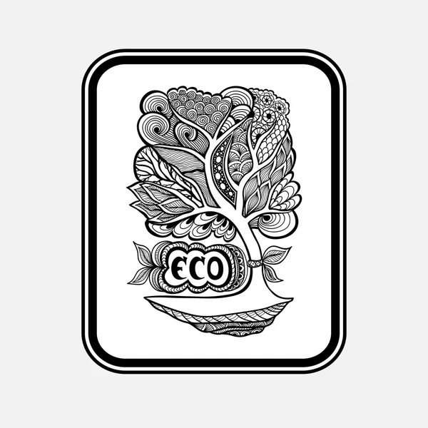 Badge o icona con albero Zen-groviglio nero su bianco — Vettoriale Stock